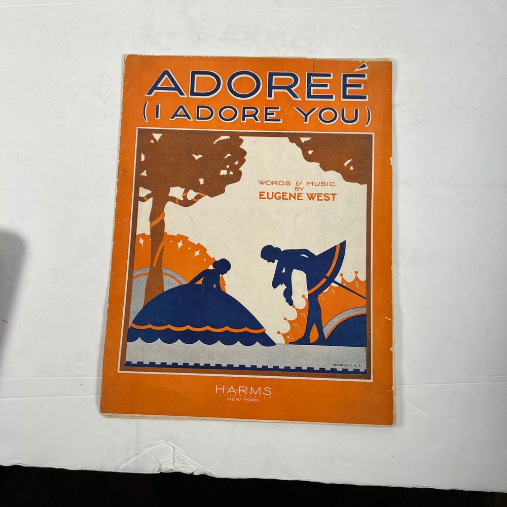 Vintage Adoree I Adore You Sheet Music Eugene West Harms‎ Inc Art Deco Orange